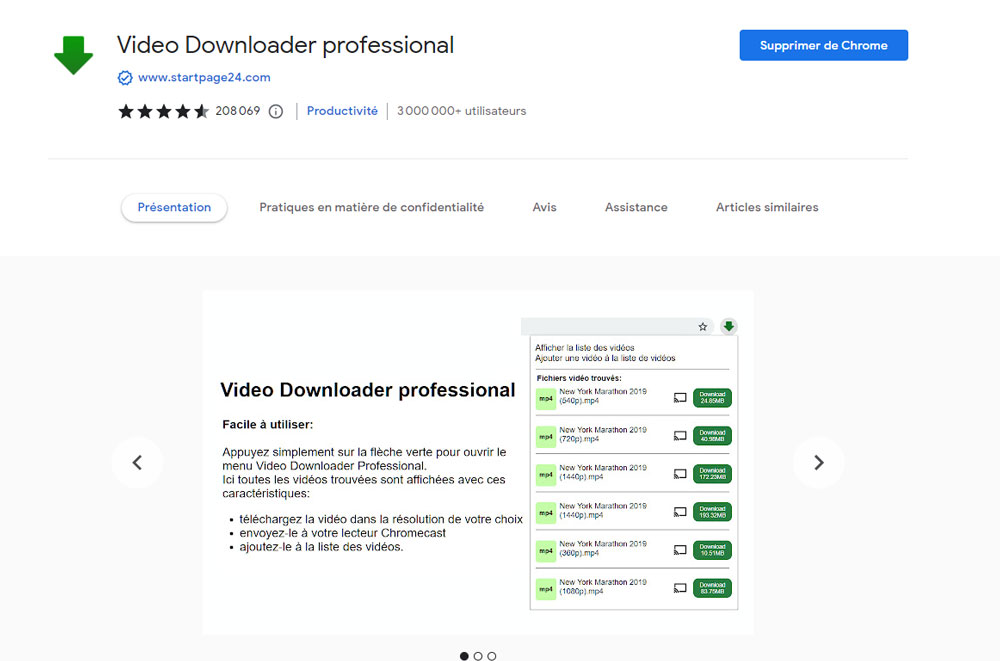 L’extension Vidéo Downloader professionnal