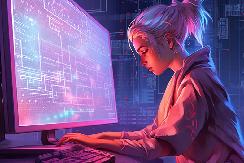 une femme face à son ordinateur
