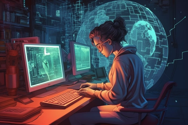 une femme face à son ordinateur