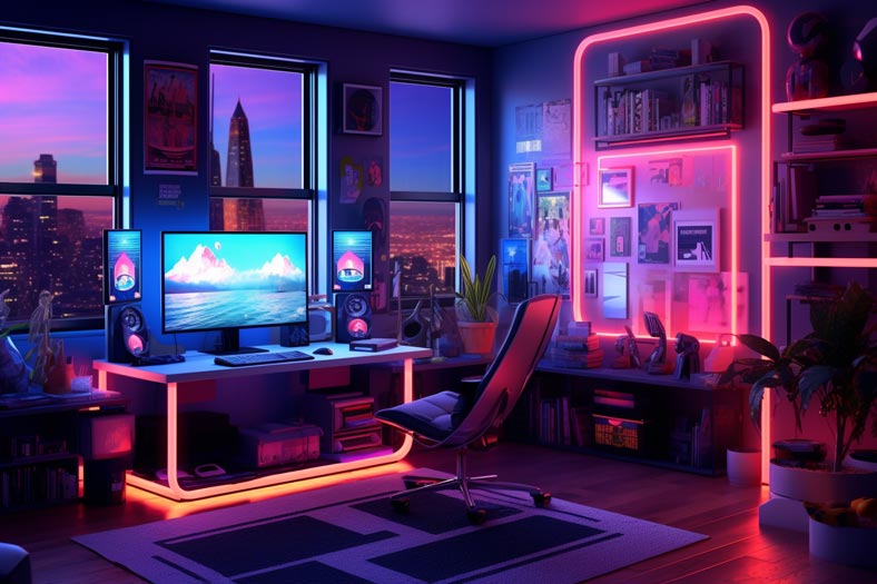 ordinateur avec neon