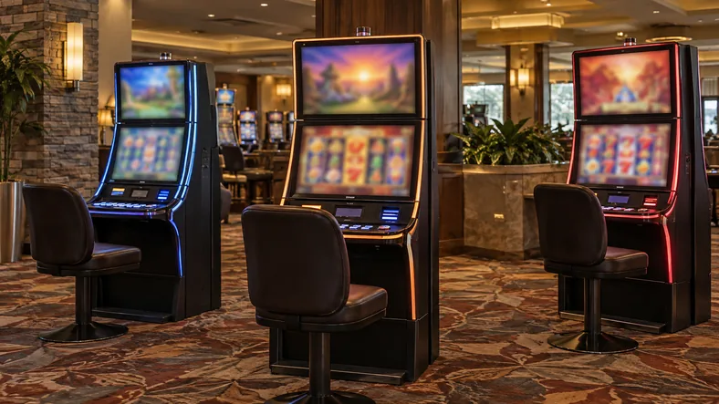 Quelle machine à sous paie le plus ? | TOP SITE STREAMING Trois machines à sous différentes dans une salle calme.