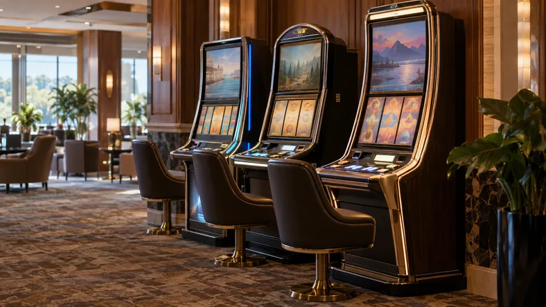 Machine à sous avec le meilleur RTP : comment comparer les jeux ? | TOP SITE STREAMING Trois machines à sous différentes dans une salle de jeu calme.