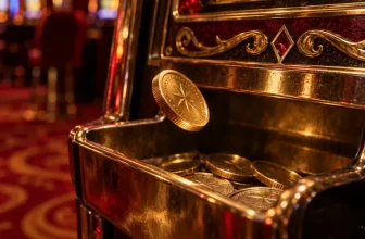 Un jeton doré tombe dans le bac d’une machine à sous classique.