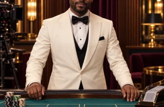 Croupier derrière une table de casino live dans un studio équipé pour la diffusion
