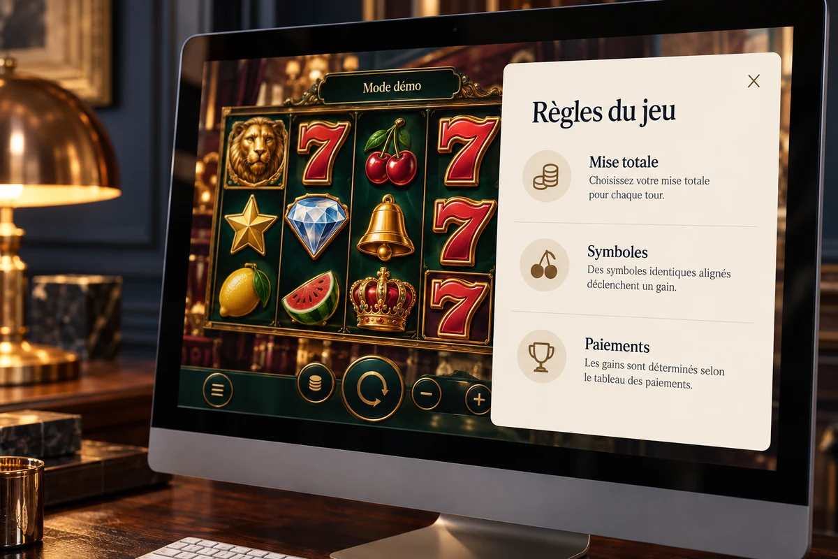 Casino gratuit en ligne : quelles différences avec le jeu en argent réel ? | TOP SITE STREAMING Écran de démonstration d’un jeu avec son panneau de règles ouvert